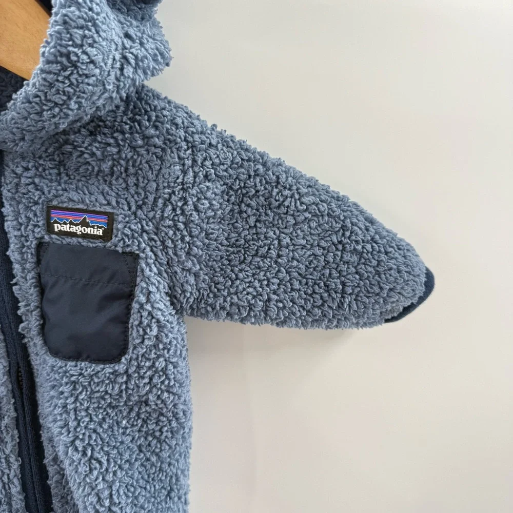 Patagonia Infant Furry Friends Bunting Zip Up Hooded Blue Two Tone Baby Newborn - Picture 2 of 9
